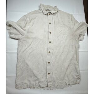 Paradise Collection Silk Shirt Mens Sz Large Button Up Short Sleeve Beige Plaid‎